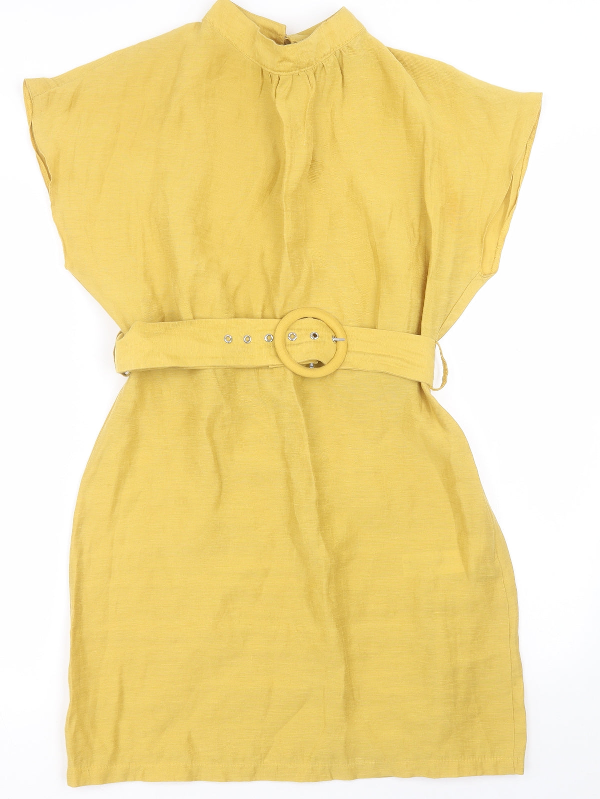 ASOS Womens Yellow  Linen A-Line  Size 12  High Neck Button