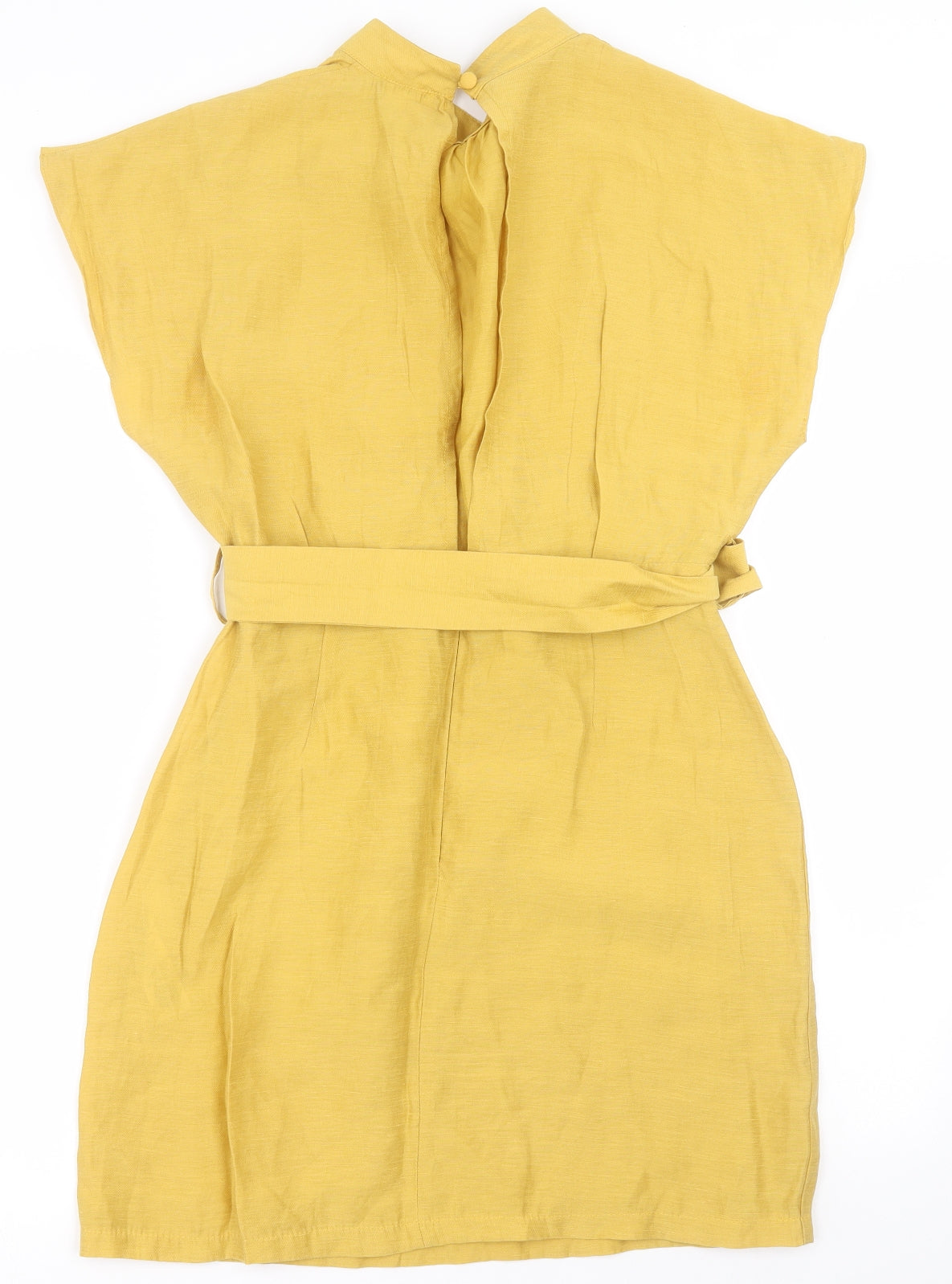 ASOS Womens Yellow  Linen A-Line  Size 12  High Neck Button