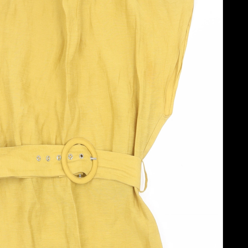 ASOS Womens Yellow  Linen A-Line  Size 12  High Neck Button