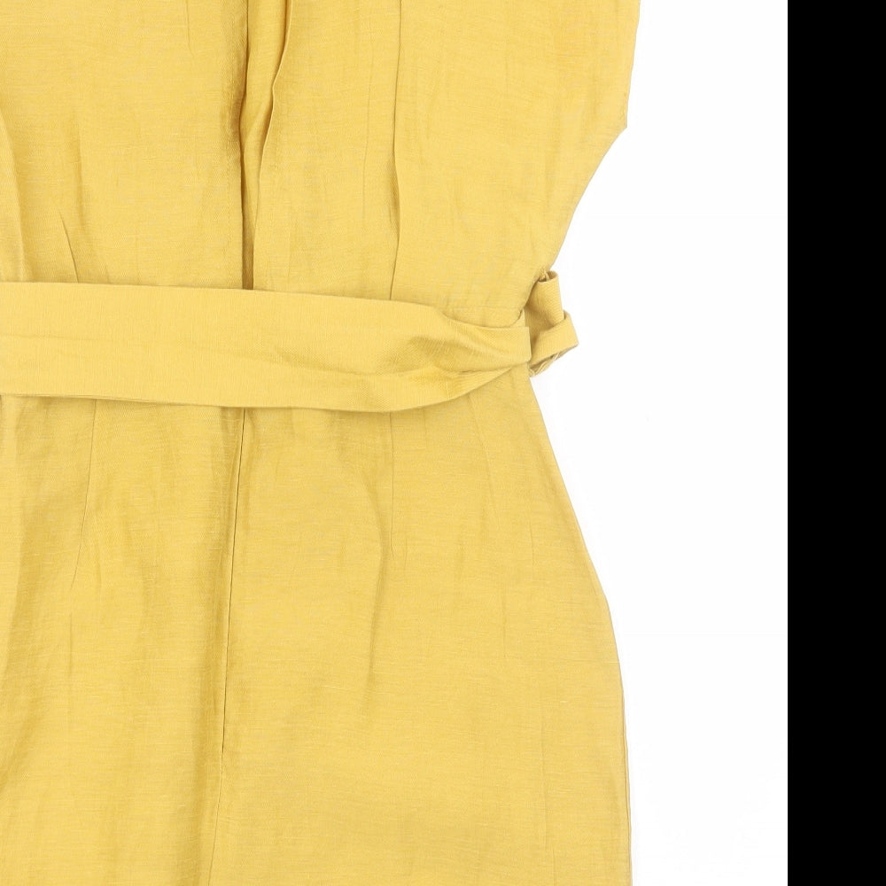 ASOS Womens Yellow  Linen A-Line  Size 12  High Neck Button