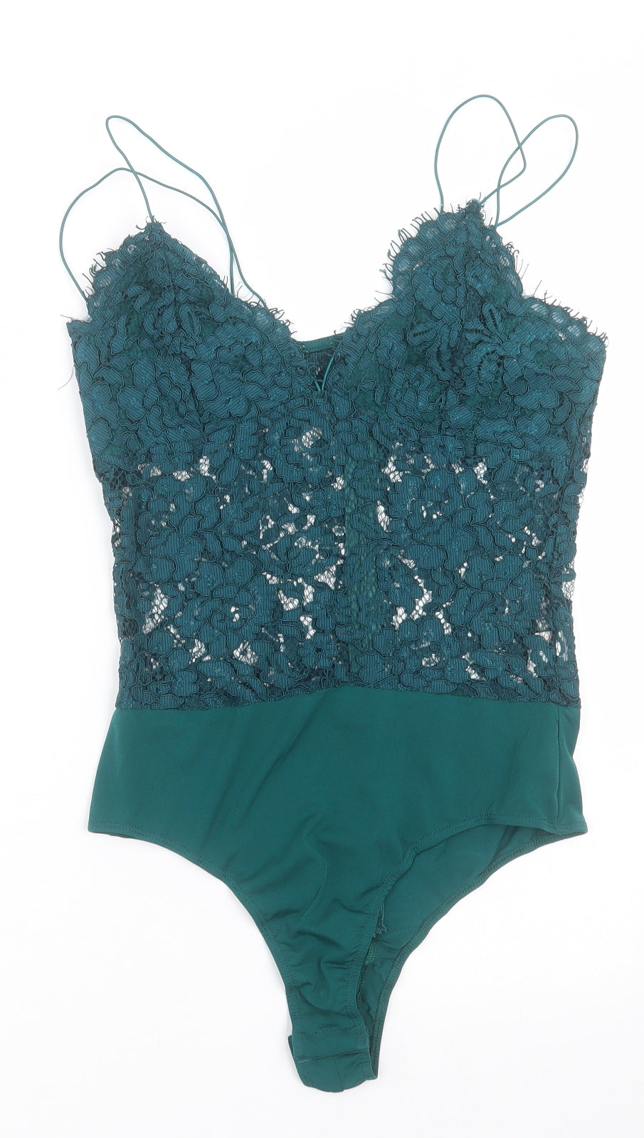 Missguided Womens Green  Polyester Bodysuit One-Piece Size 10  Button - Cross Back
