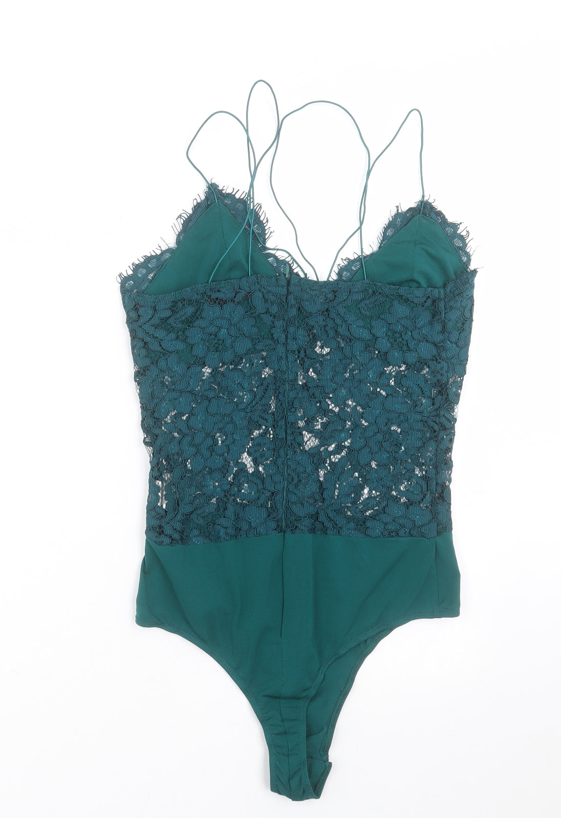 Missguided Womens Green  Polyester Bodysuit One-Piece Size 10  Button - Cross Back