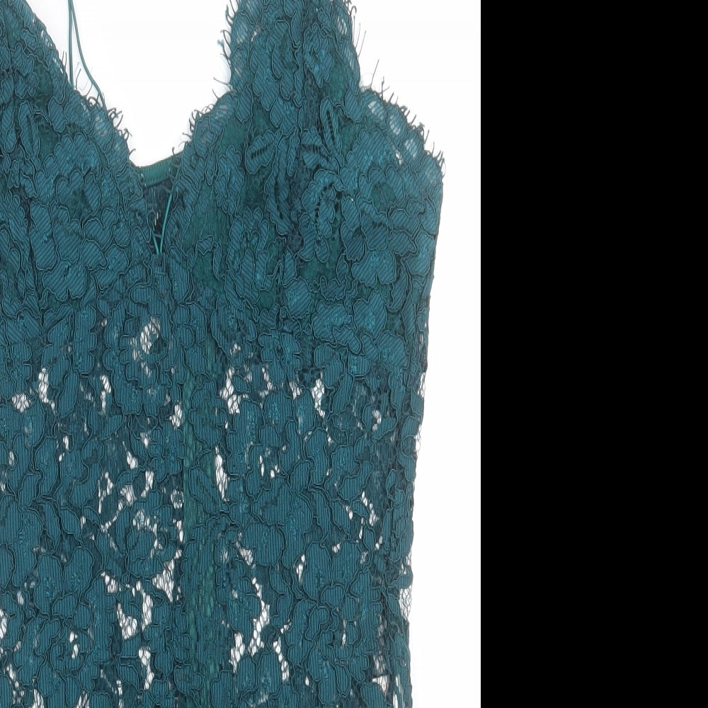 Missguided Womens Green  Polyester Bodysuit One-Piece Size 10  Button - Cross Back