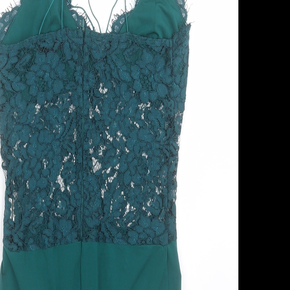 Missguided Womens Green  Polyester Bodysuit One-Piece Size 10  Button - Cross Back