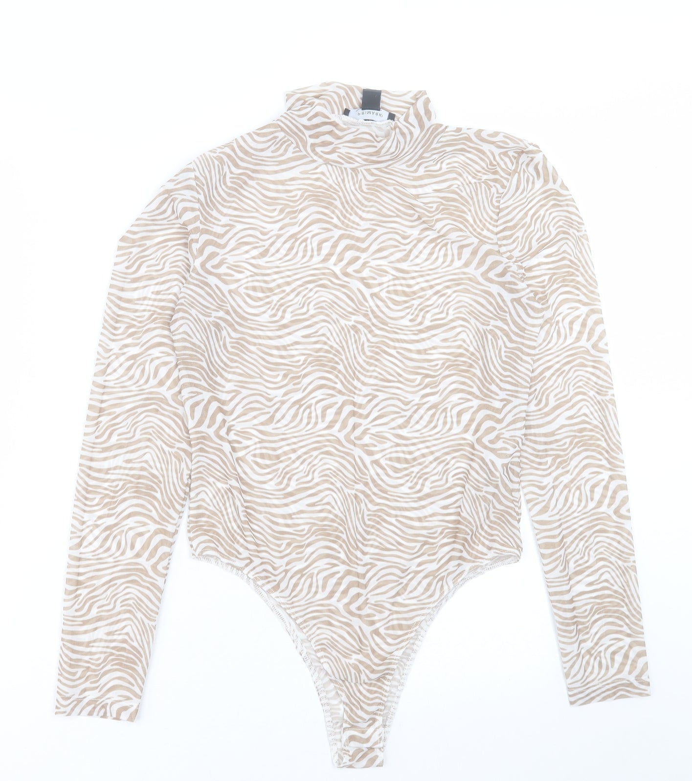 Primark Womens Beige Animal Print Polyester Bodysuit One-Piece Size 12  Button
