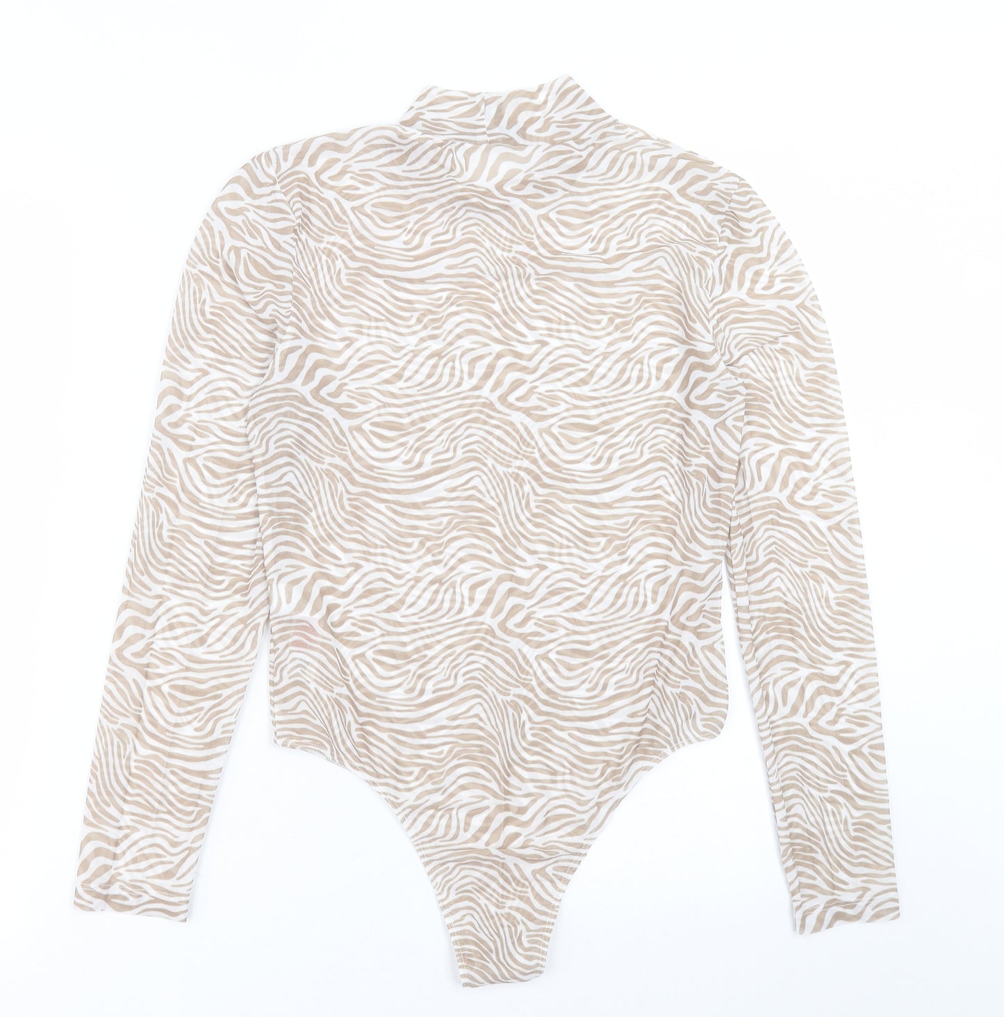 Primark Womens Beige Animal Print Polyester Bodysuit One-Piece Size 12  Button