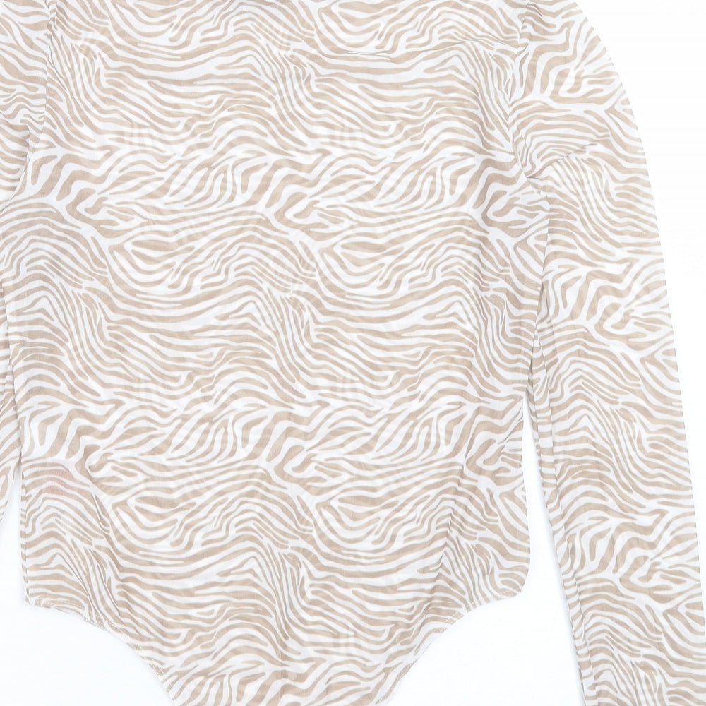 Primark Womens Beige Animal Print Polyester Bodysuit One-Piece Size 12  Button