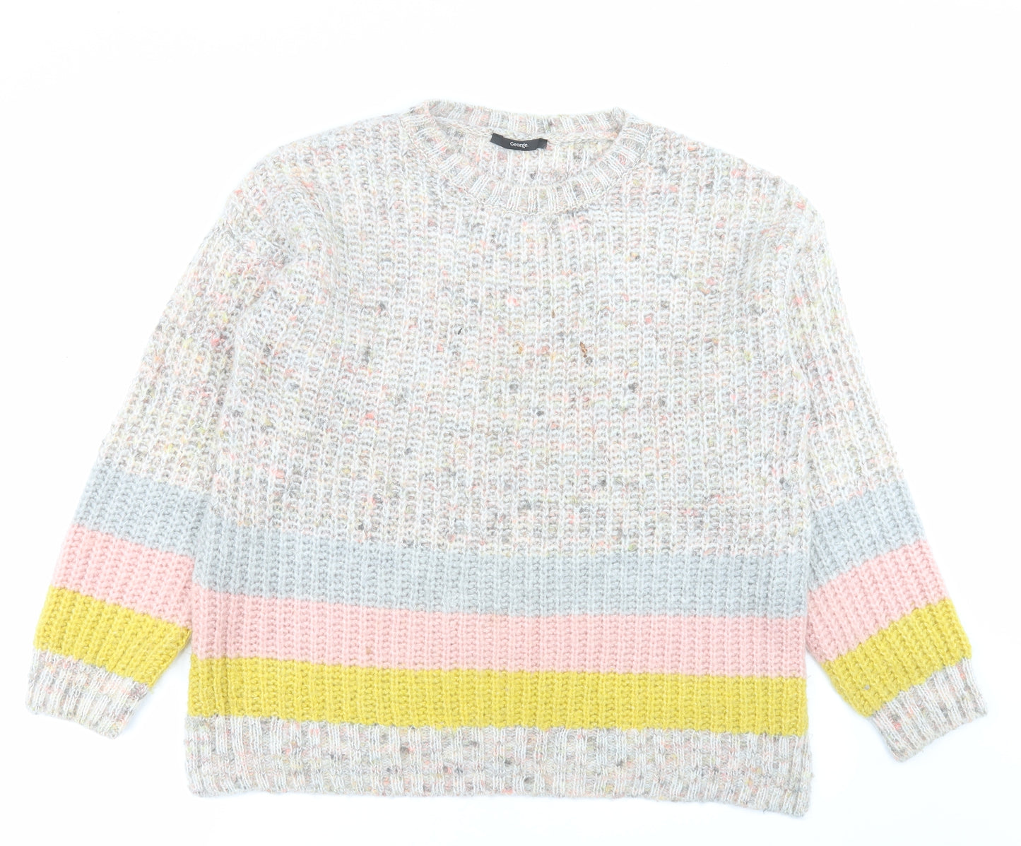 George Womens Multicoloured Crew Neck Striped Acrylic Pullover Jumper Size 16