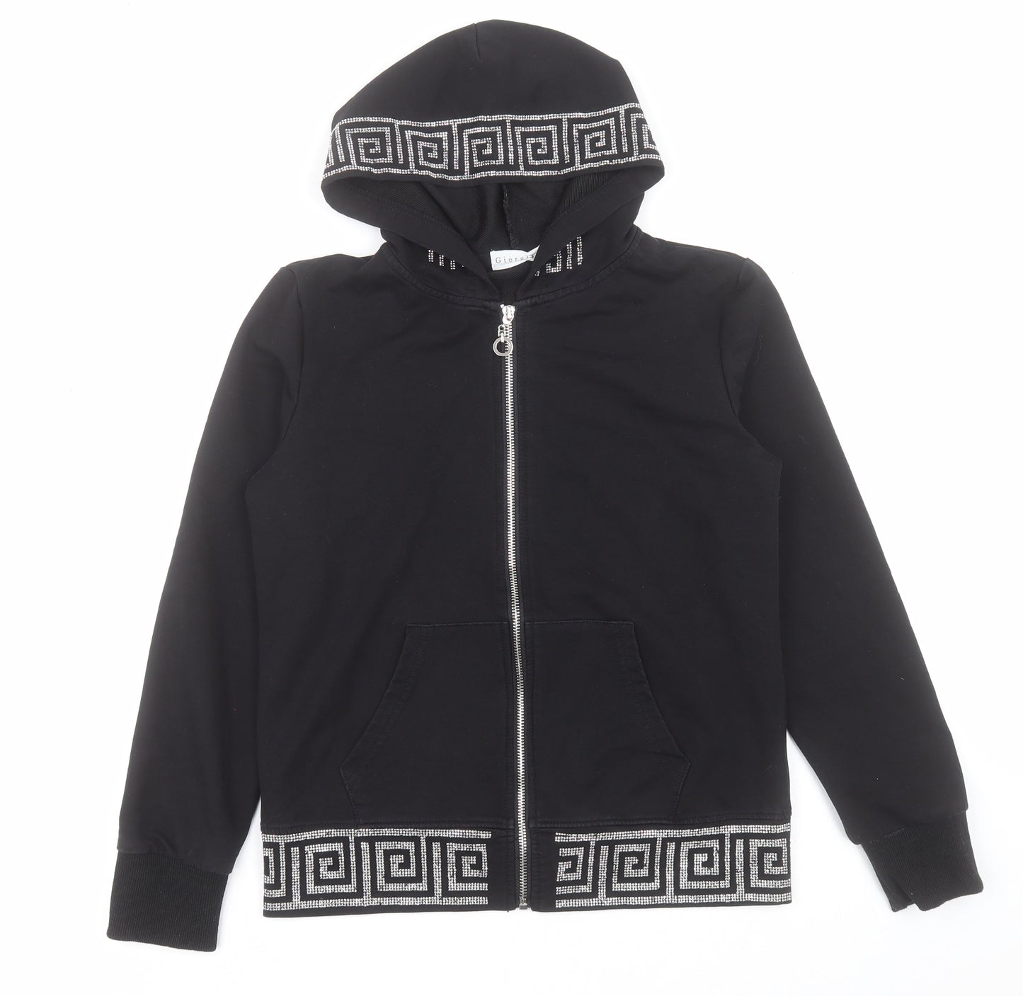 Giorgia Womens Black  Cotton Full Zip Hoodie Size M  Zip