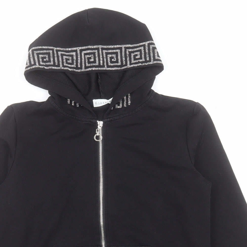 Giorgia Womens Black  Cotton Full Zip Hoodie Size M  Zip