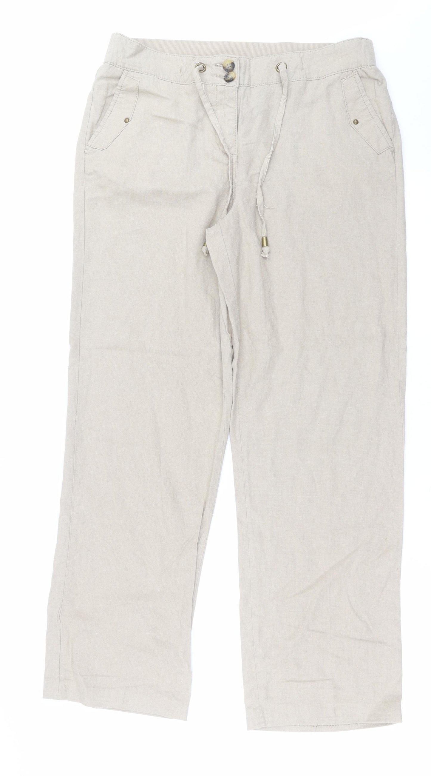 George Womens Beige  Linen Trousers  Size 12 L30 in Regular Button