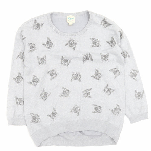 Yumi Girl Girls Grey Crew Neck Geometric Viscose Pullover Jumper Size 11-12 Years  Pullover