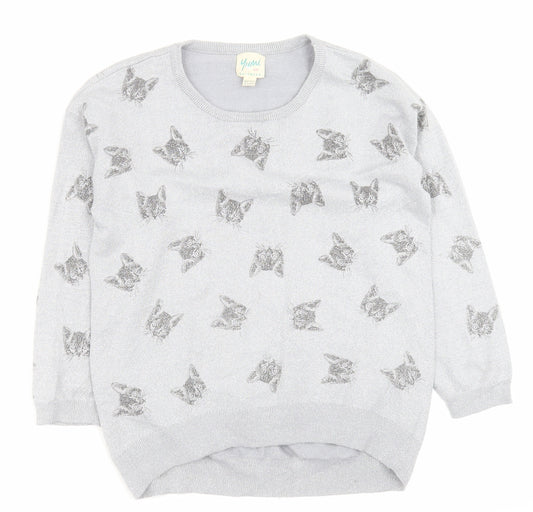 Yumi Girl Girls Grey Crew Neck Geometric Viscose Pullover Jumper Size 11-12 Years  Pullover