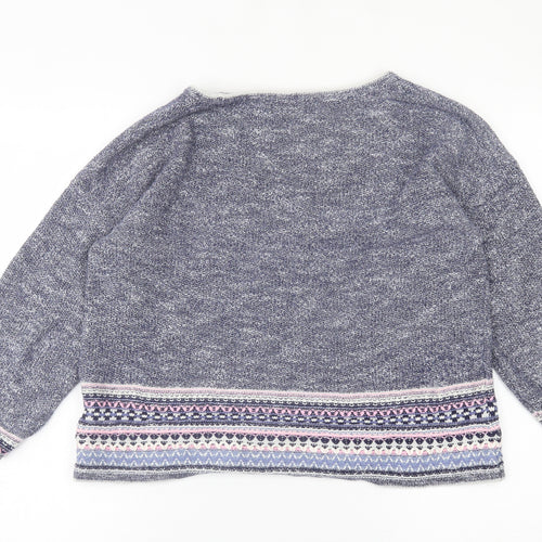 Per Una Womens Blue Crew Neck Geometric Cotton Pullover Jumper Size 14