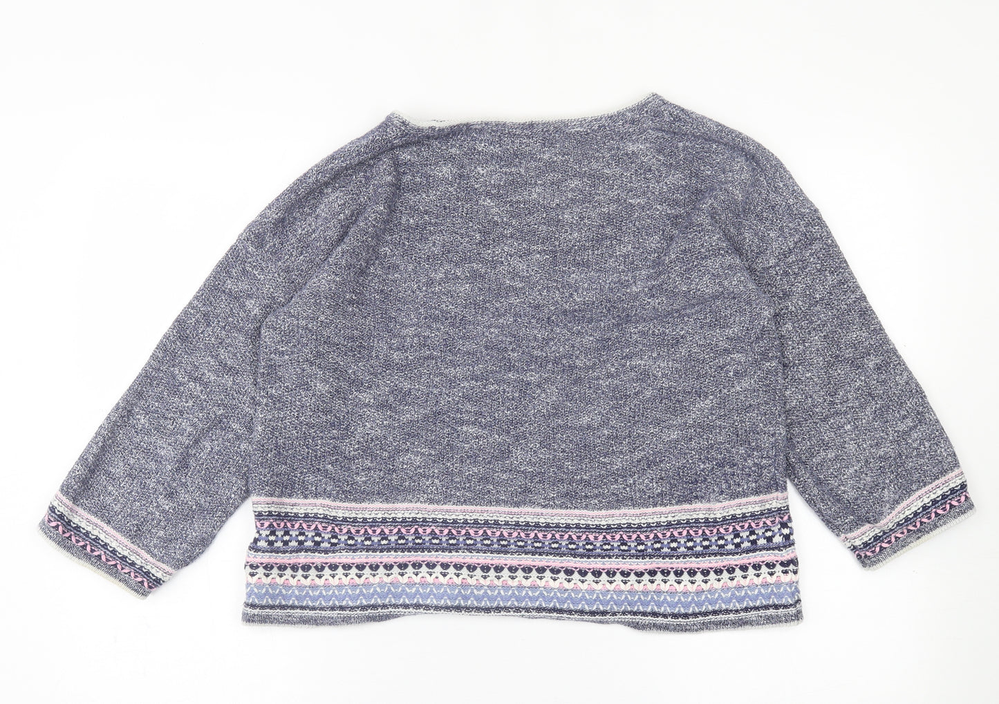 Per Una Womens Blue Crew Neck Geometric Cotton Pullover Jumper Size 14