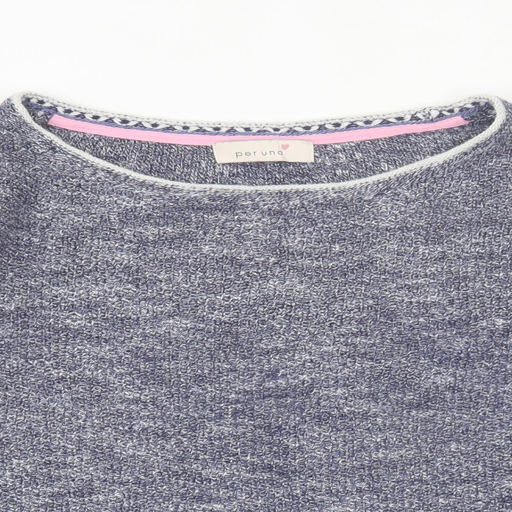 Per Una Womens Blue Crew Neck Geometric Cotton Pullover Jumper Size 14