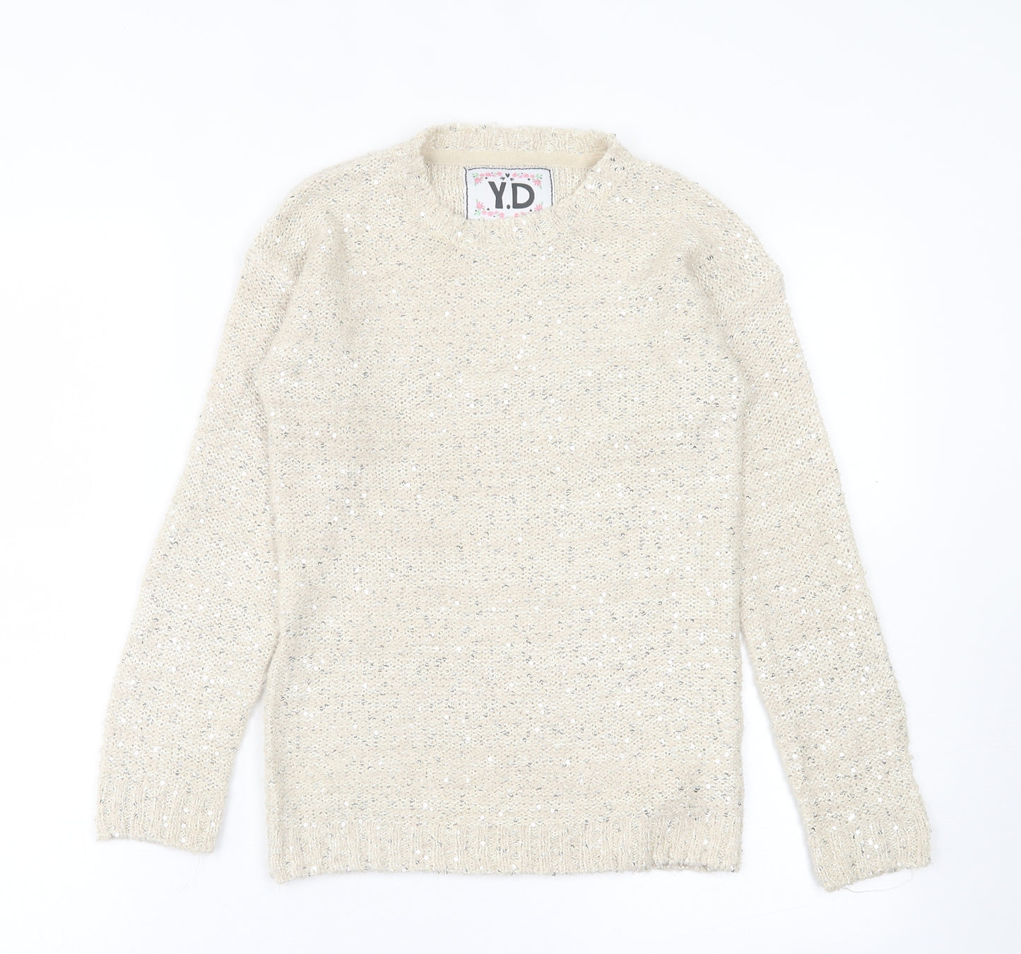 Young Dimension Girls Beige Crew Neck  Acrylic Pullover Jumper Size 11-12 Years  Pullover