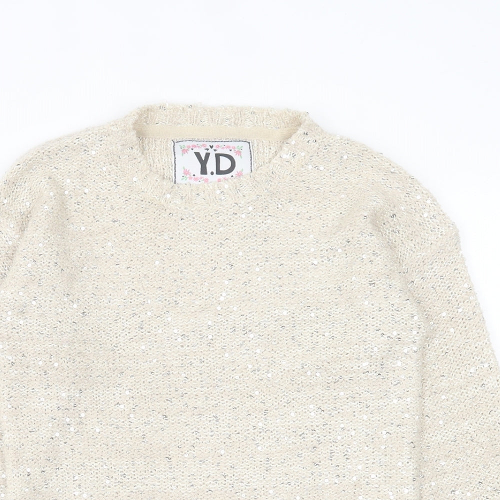 Young Dimension Girls Beige Crew Neck  Acrylic Pullover Jumper Size 11-12 Years  Pullover