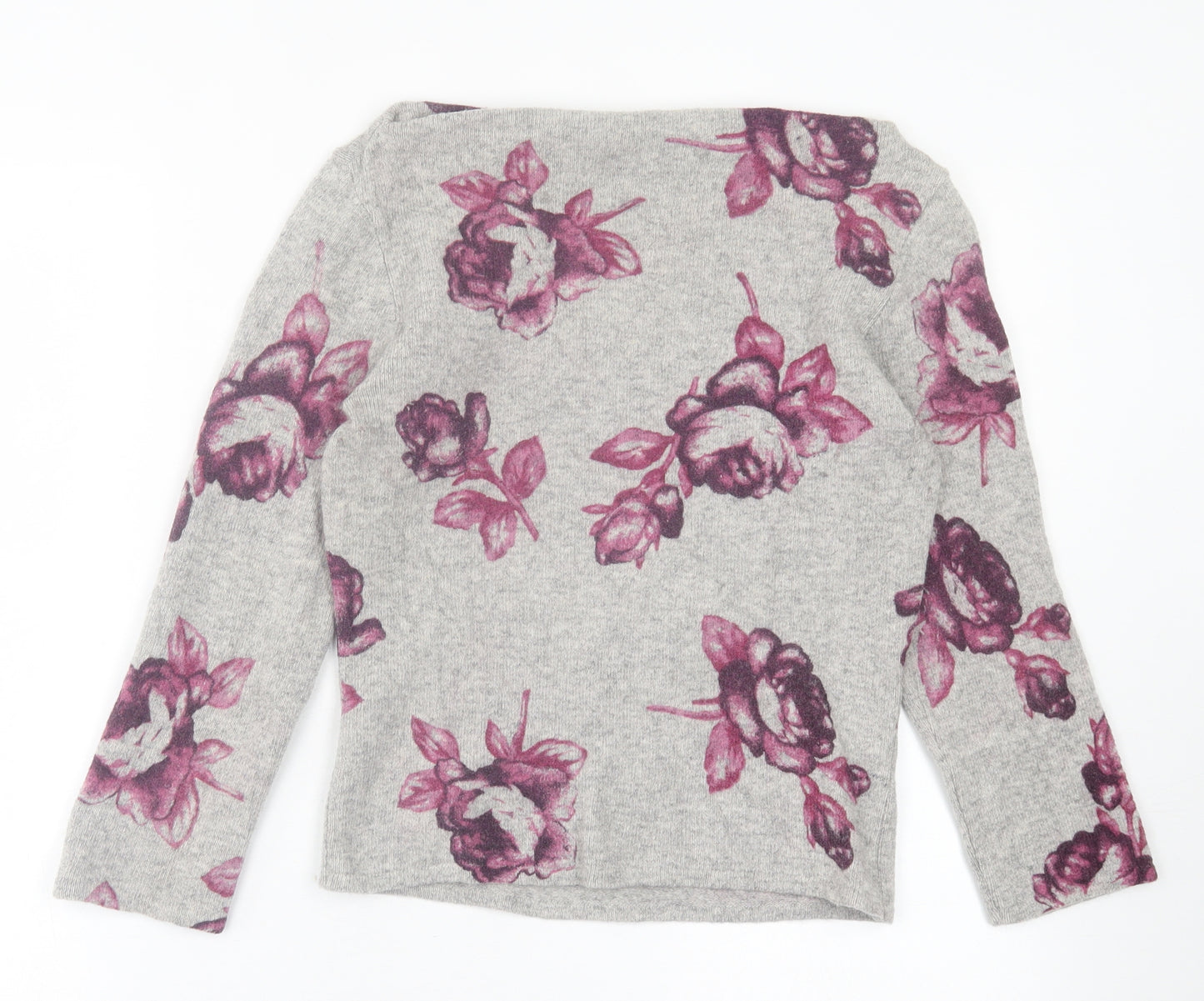 Per Una Womens Grey Boat Neck Floral Wool Pullover Jumper Size 12