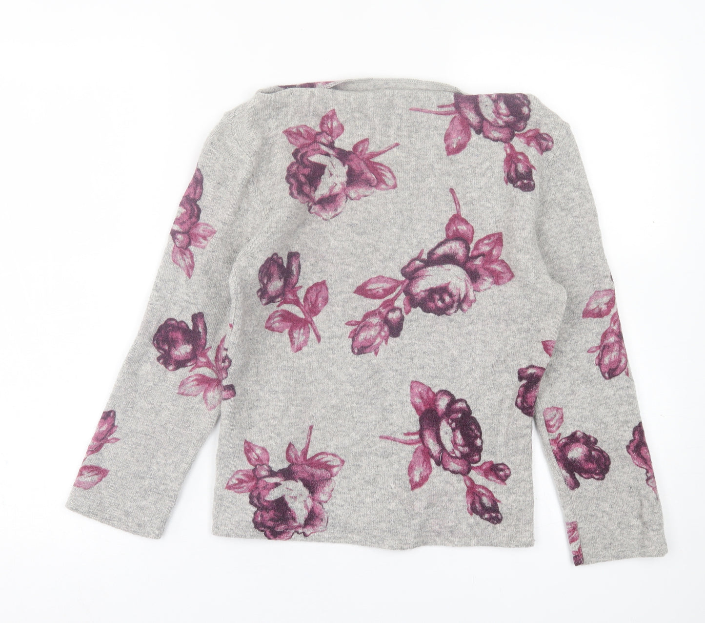 Per Una Womens Grey Boat Neck Floral Wool Pullover Jumper Size 12