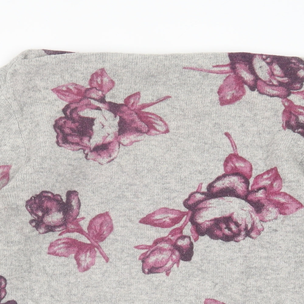 Per Una Womens Grey Boat Neck Floral Wool Pullover Jumper Size 12