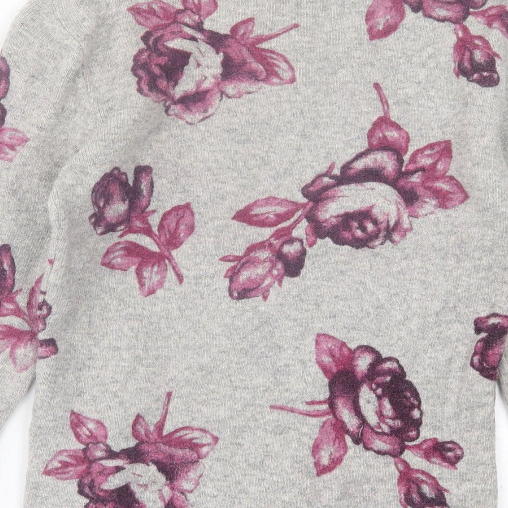 Per Una Womens Grey Boat Neck Floral Wool Pullover Jumper Size 12