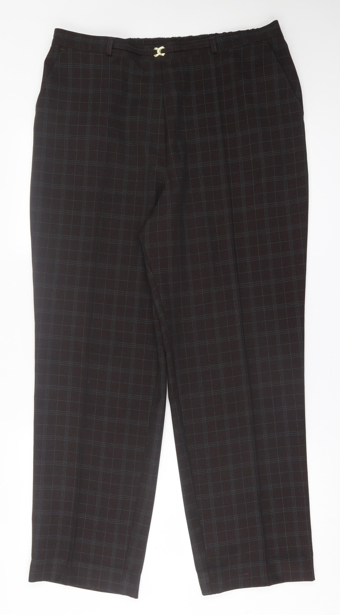 Marks and Spencer Womens Brown Check Polyester Trousers  Size 18 L30 in Regular