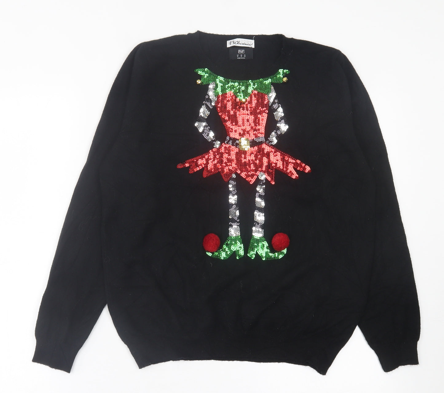 F&F Womens Black Crew Neck  Viscose Pullover Jumper Size 16   - Christmas Jumper