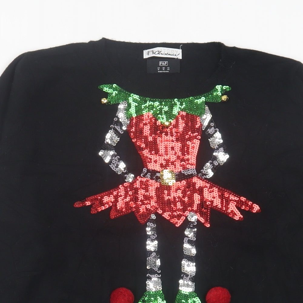 F&F Womens Black Crew Neck  Viscose Pullover Jumper Size 16   - Christmas Jumper