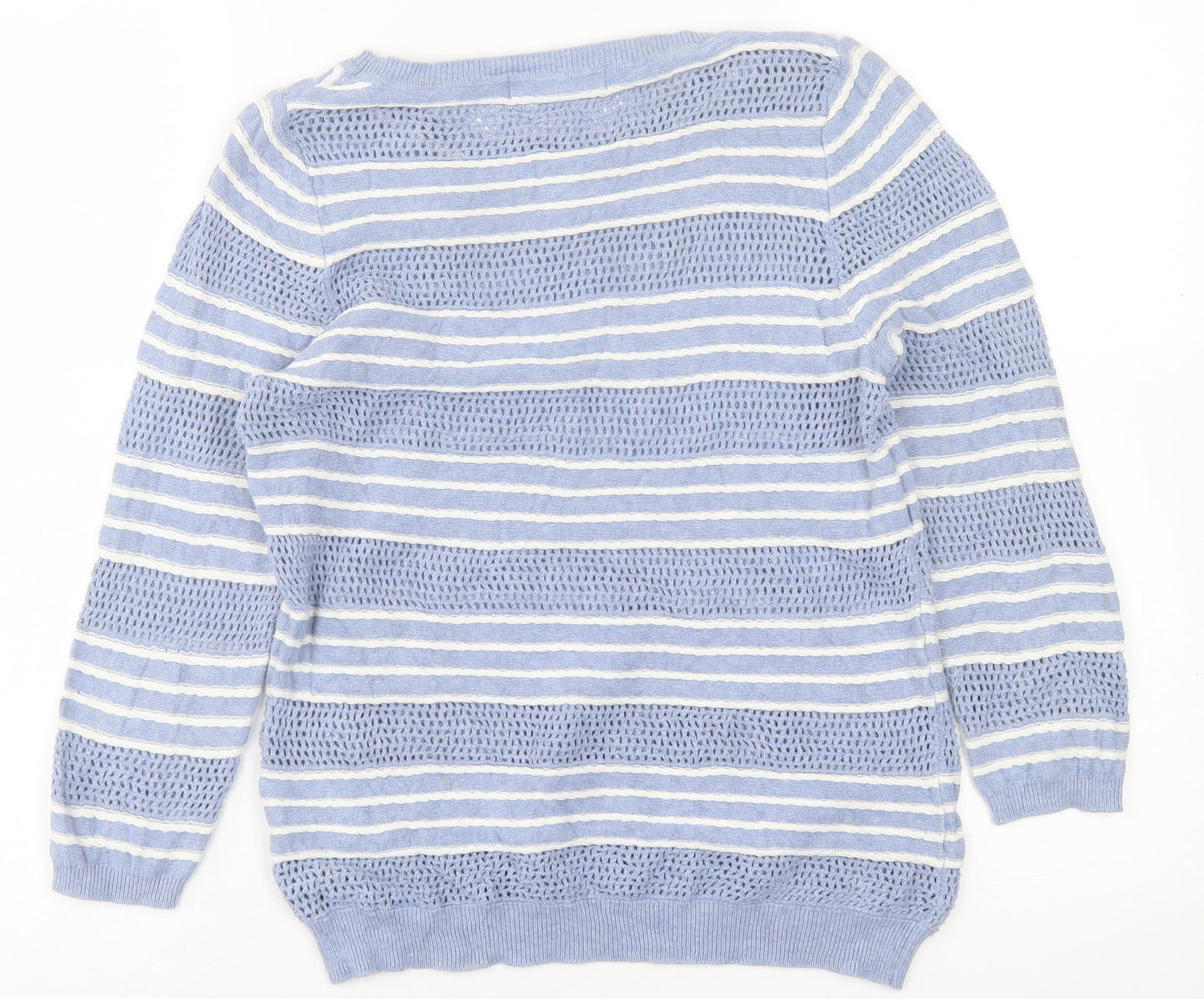 Marks and Spencer Womens Blue Crew Neck Striped Cotton Pullover Jumper Size 8