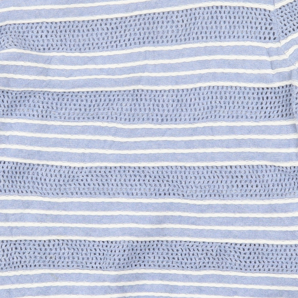 Marks and Spencer Womens Blue Crew Neck Striped Cotton Pullover Jumper Size 8