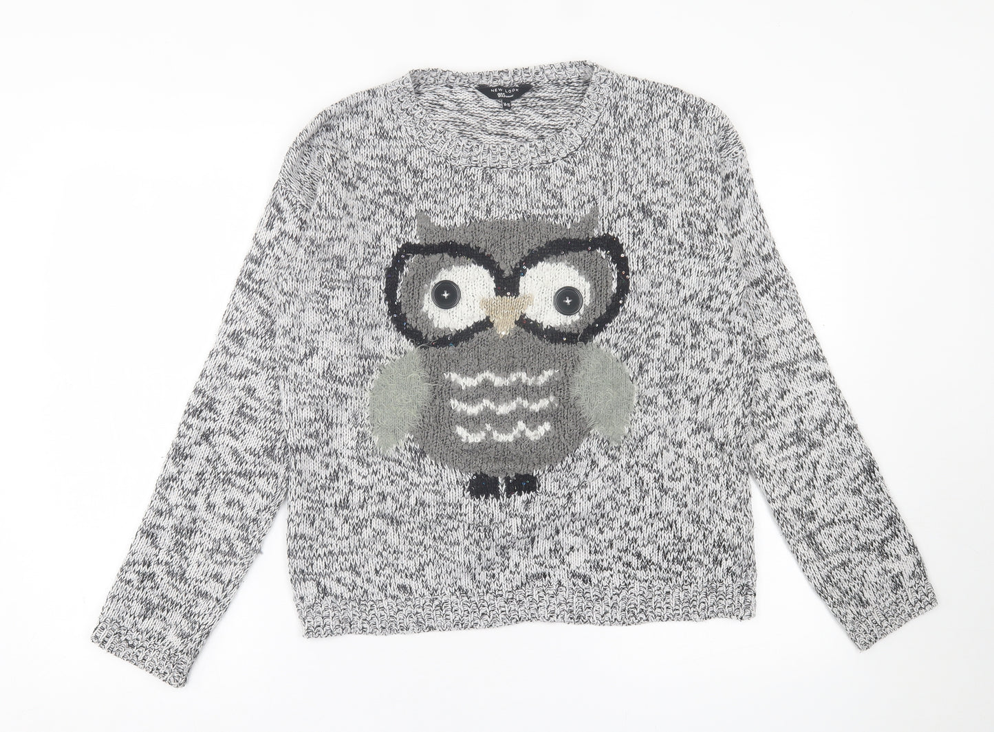 New Look Girls Grey Crew Neck  Acrylic Pullover Jumper Size 14-15 Years  Pullover