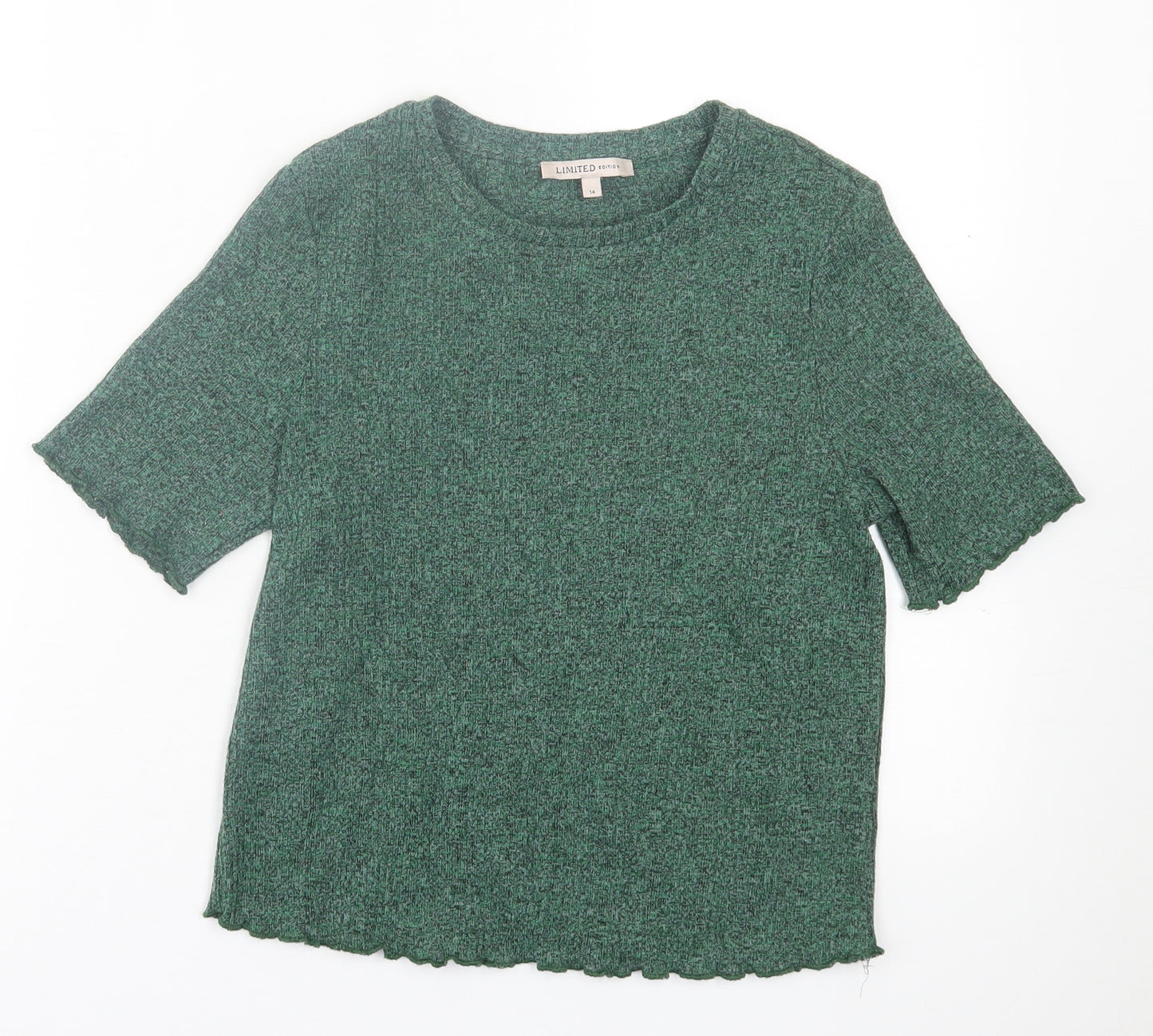 Marks and Spencer Womens Green  Polyester Basic T-Shirt Size 14 Crew Neck - Lettuce Edging