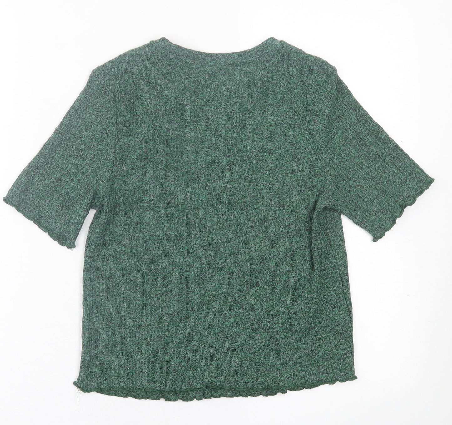 Marks and Spencer Womens Green  Polyester Basic T-Shirt Size 14 Crew Neck - Lettuce Edging