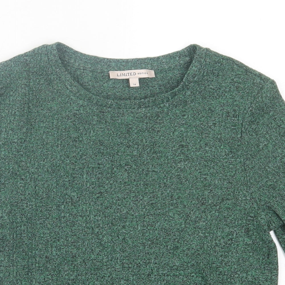 Marks and Spencer Womens Green  Polyester Basic T-Shirt Size 14 Crew Neck - Lettuce Edging