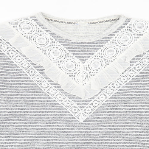 Falmer Womens Grey Crew Neck Striped Polyester Pullover Jumper Size 12