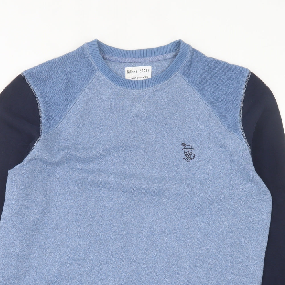 Nanny State Mens Blue Crew Neck  Cotton Pullover Jumper Size M