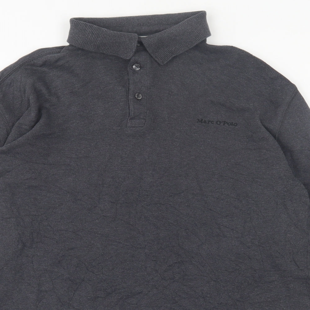 Marc O'Polo Mens Grey  Cotton  Polo Size L Collared Button