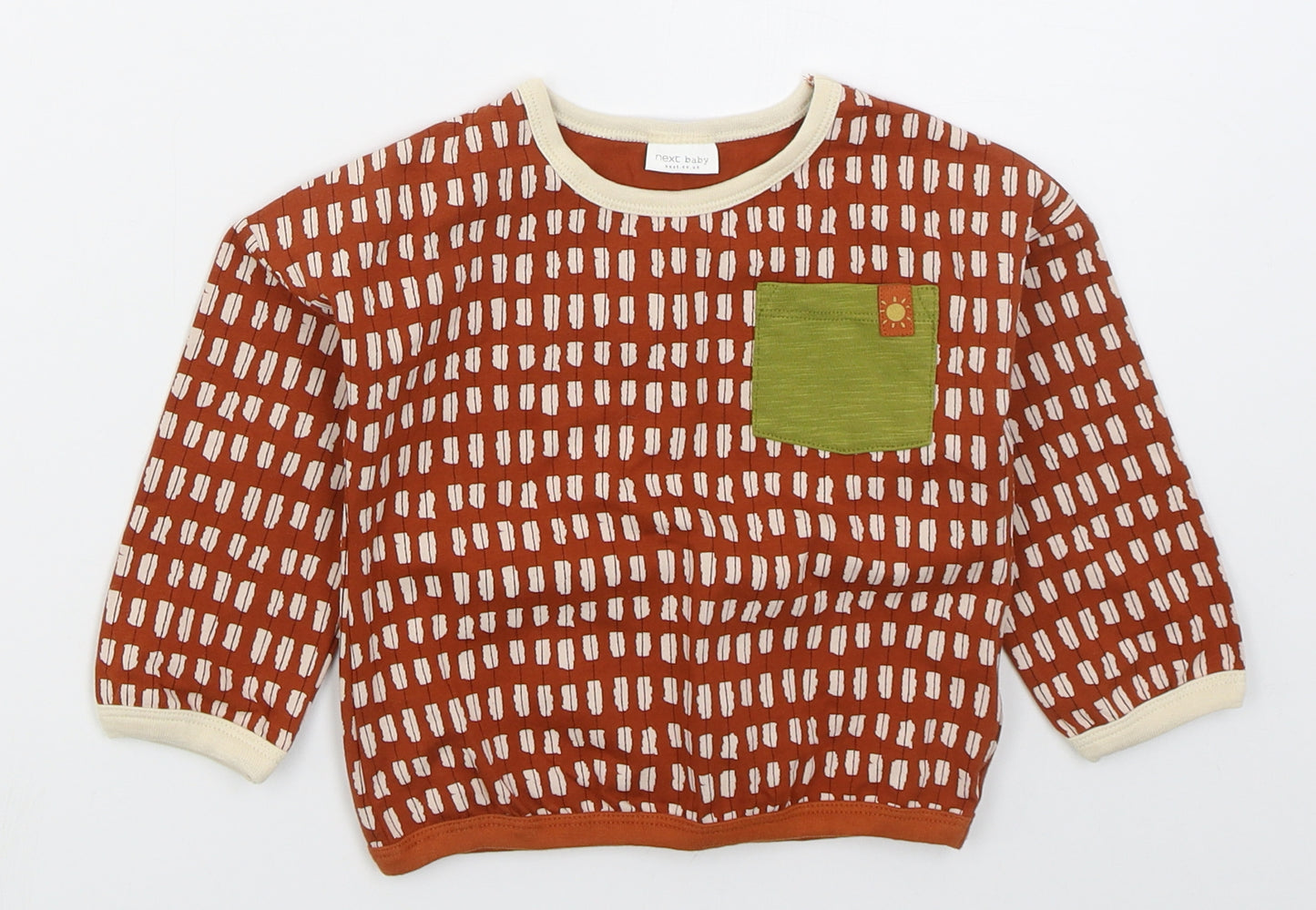 NEXT Boys Brown Geometric Cotton Basic T-Shirt Size 12-18 Months Crew Neck Pullover