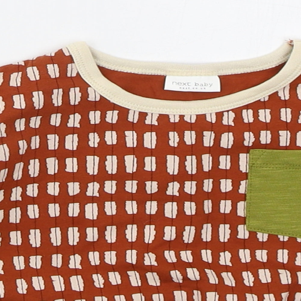 NEXT Boys Brown Geometric Cotton Basic T-Shirt Size 12-18 Months Crew Neck Pullover