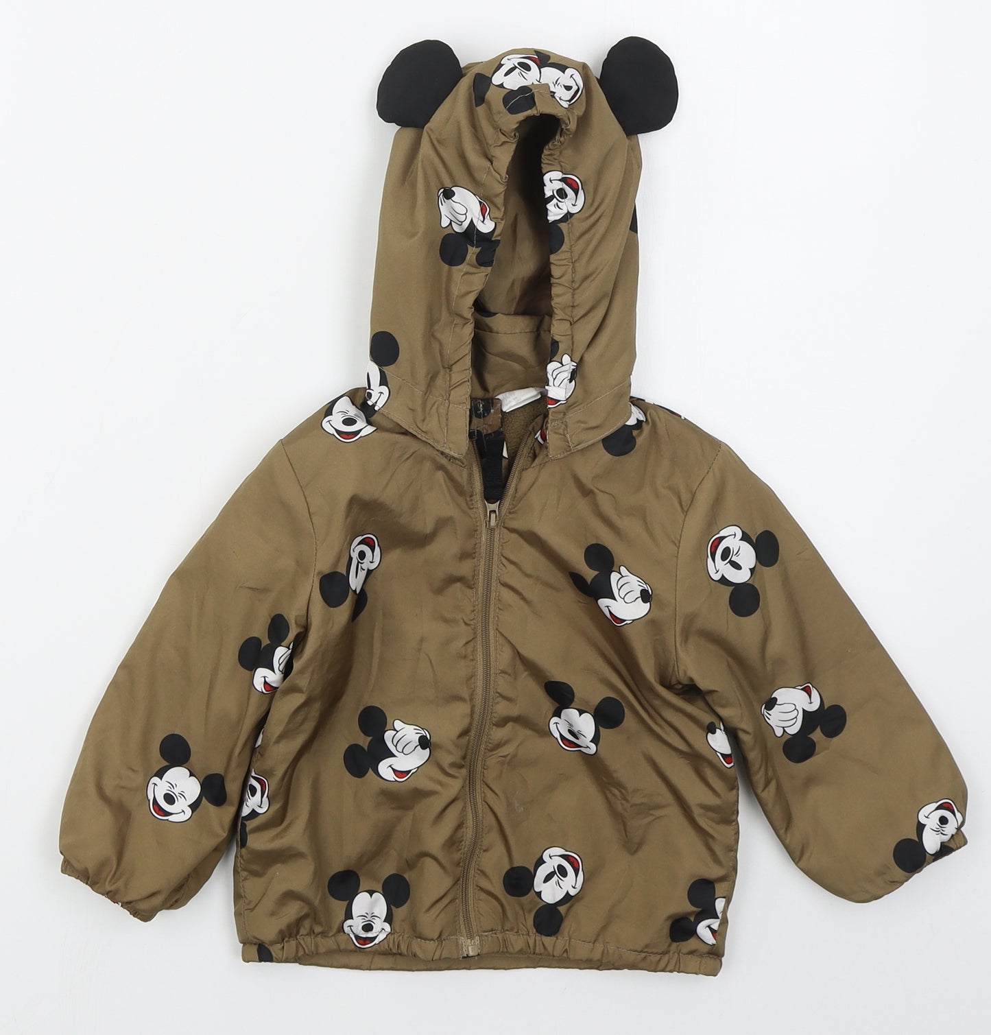 H&M Boys Brown   Basic Coat Coat Size 12-18 Months   Zip - Mickey Mouse