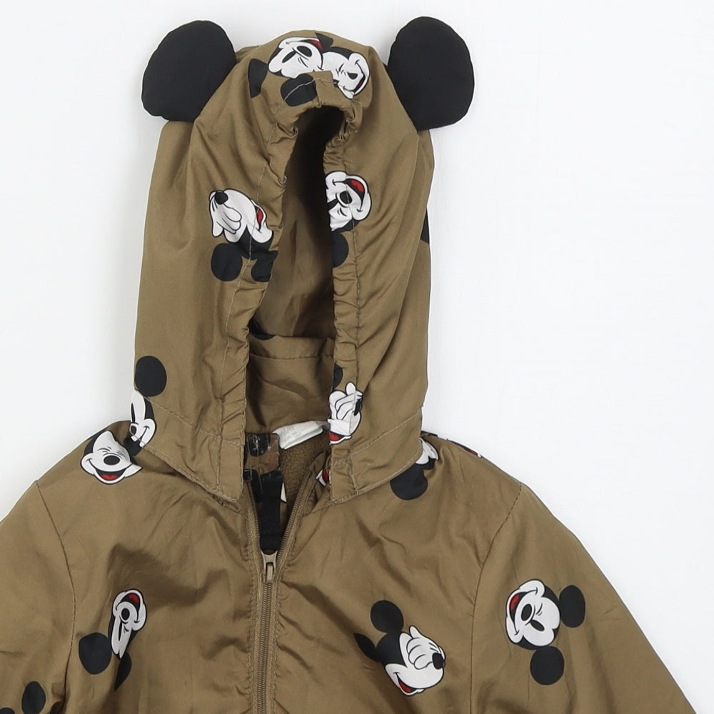 H&M Boys Brown   Basic Coat Coat Size 12-18 Months   Zip - Mickey Mouse