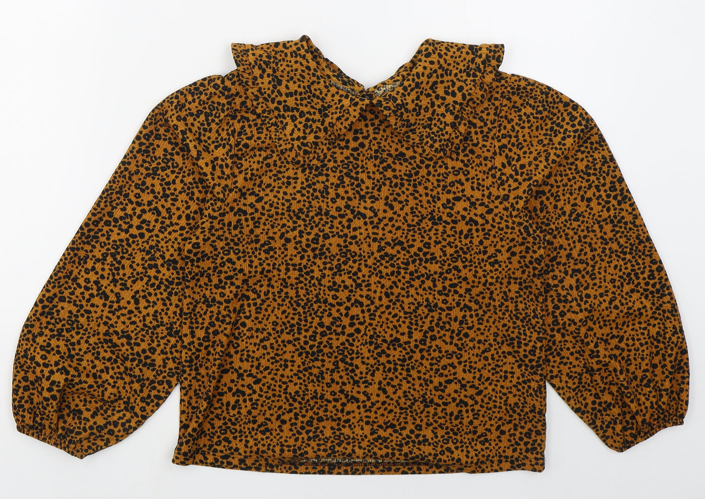 NEXT Girls Orange Animal Print Polyester Basic Blouse Size 9 Years Collared Pullover