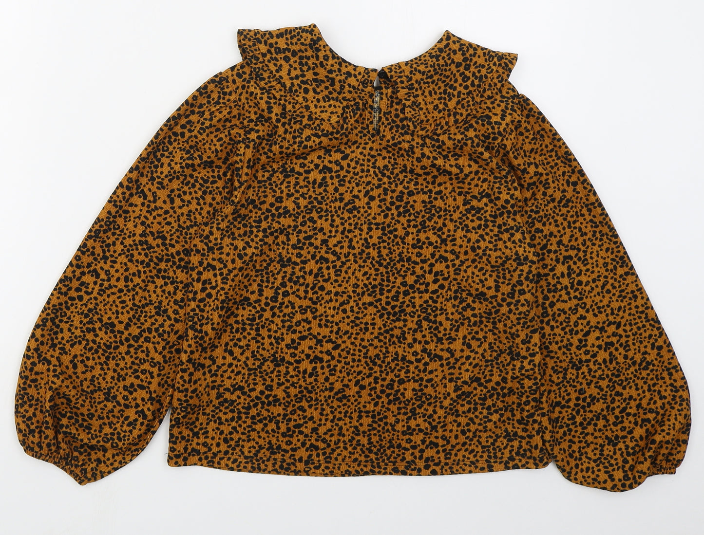 NEXT Girls Orange Animal Print Polyester Basic Blouse Size 9 Years Collared Pullover