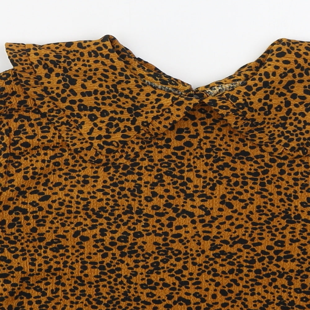 NEXT Girls Orange Animal Print Polyester Basic Blouse Size 9 Years Collared Pullover