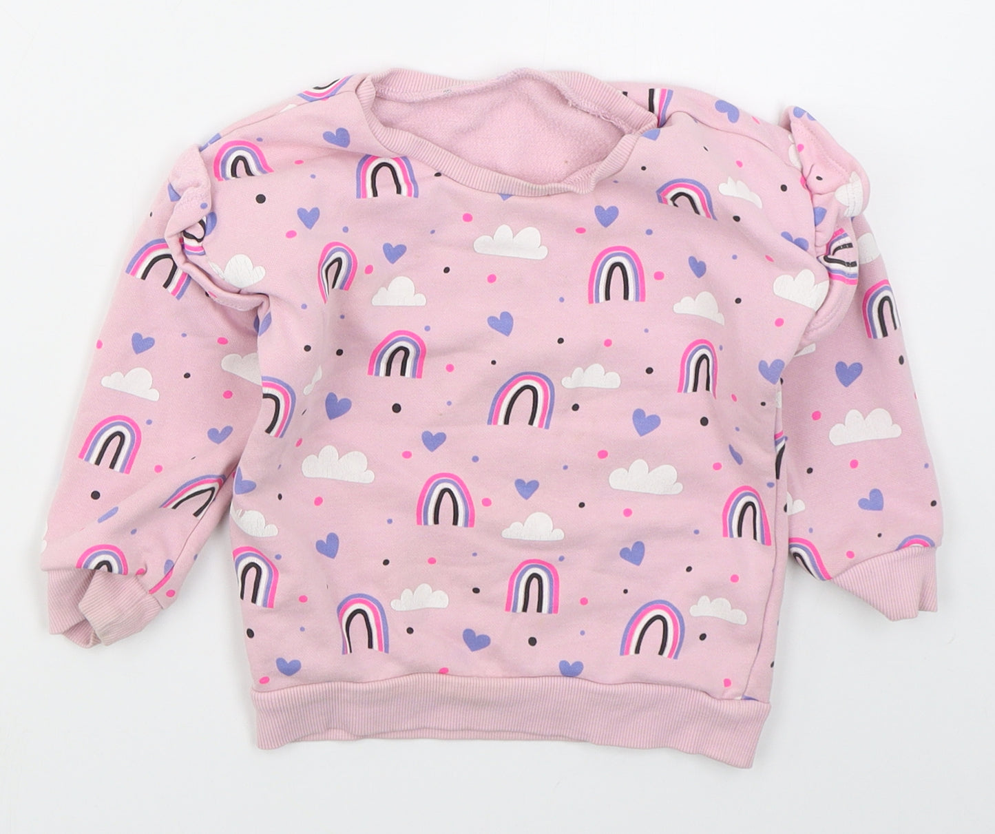 Dunnes Girls Pink  Cotton Pullover Sweatshirt Size 2-3 Years  Pullover - Rainbows