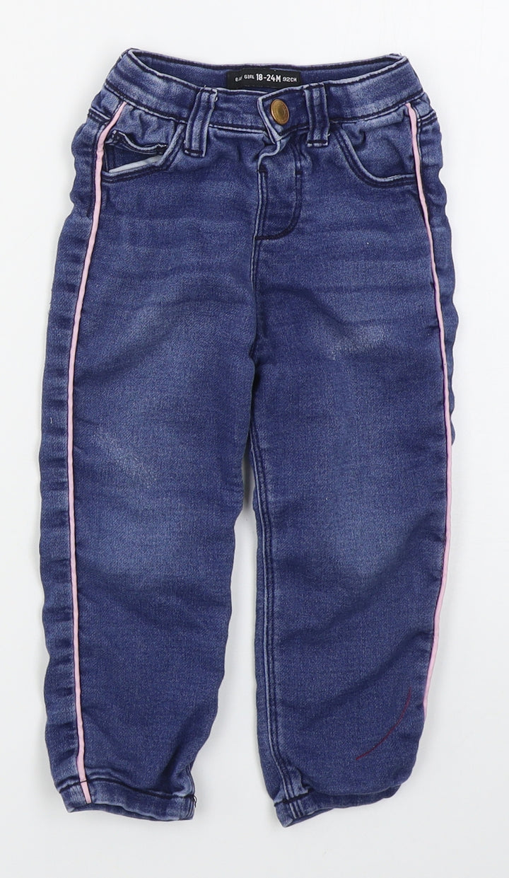 Denim Co Girls Blue Cotton Snow Pants Jeans Size 18-24 Months Button