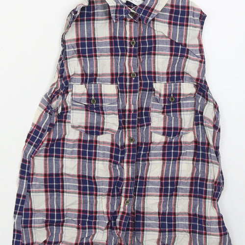 New Look Womens Blue Check Cotton Basic Button-Up Size 8 Collared