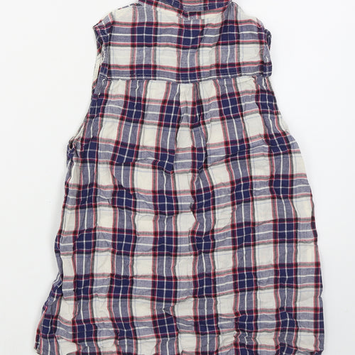 New Look Womens Blue Check Cotton Basic Button-Up Size 8 Collared