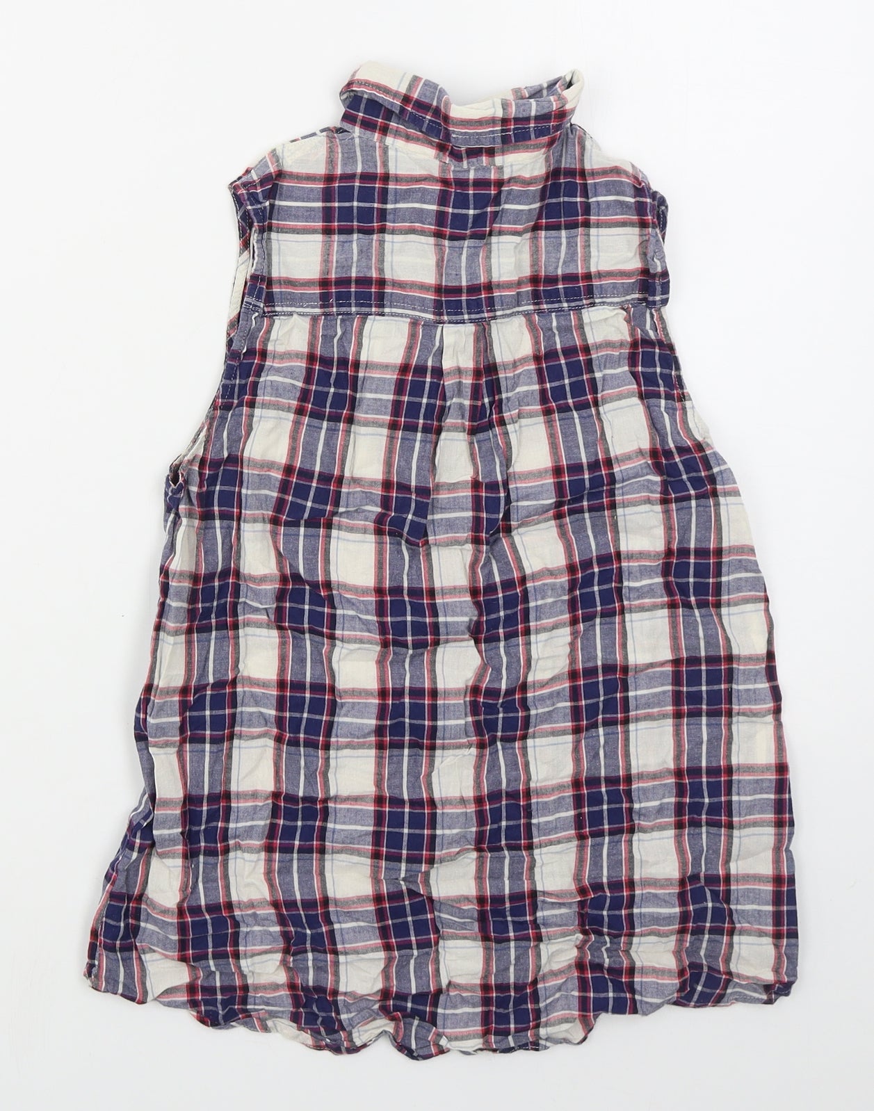 New Look Womens Blue Check Cotton Basic Button-Up Size 8 Collared